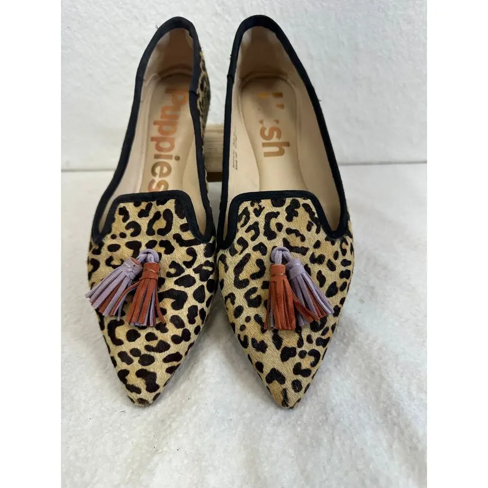 Hush Puppies Sadie Tassel Slip-On Leopard Print Haircalf Finish Women's SZ 9